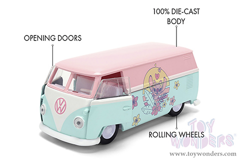 Jada Toys - Hollywood Rides | Disney Stitch Volkswagen Bus (1961, 1/32 scale diecast model car, Pastel Pink/Pastel Blue) 36358