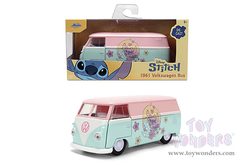 Jada Toys - Hollywood Rides | Disney Stitch Volkswagen Bus (1961, 1/32 scale diecast model car, Pastel Pink/Pastel Blue) 36358
