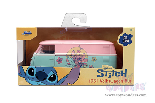 Jada Toys - Hollywood Rides | Disney Stitch Volkswagen Bus (1961, 1/32 scale diecast model car, Pastel Pink/Pastel Blue) 36358