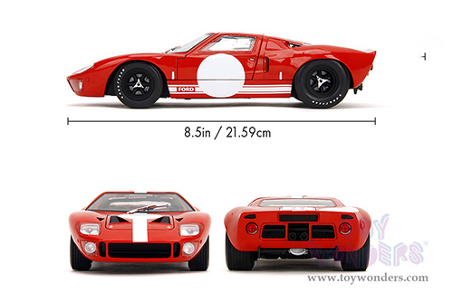 Jada Toys Pink Slips - Ford GT40 MK1 with Display Base (1968, 1/18 scale diecast model car, Red/White) 36381