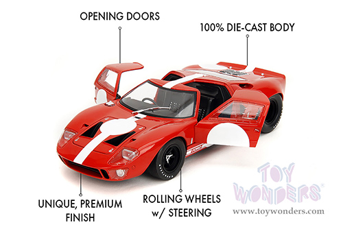 Jada Toys Pink Slips - Ford GT40 MK1 with Display Base (1968, 1/18 scale diecast model car, Red/White) 36381
