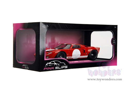 Jada Toys Pink Slips - Ford GT40 MK1 with Display Base (1968, 1/18 scale diecast model car, Red/White) 36381