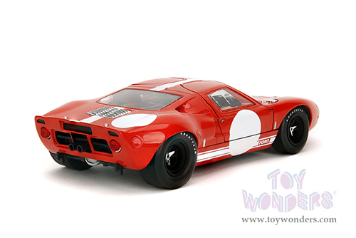 Jada Toys Pink Slips - Ford GT40 MK1 with Display Base (1968, 1/18 scale diecast model car, Red/White) 36381