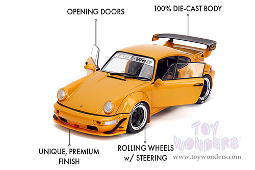 Jada Toys Pink Slips - Porsche RWB Body Kit Hibiki with Display Base (2016, 1/18 scale diecast model car, Glossy Orange) 36383