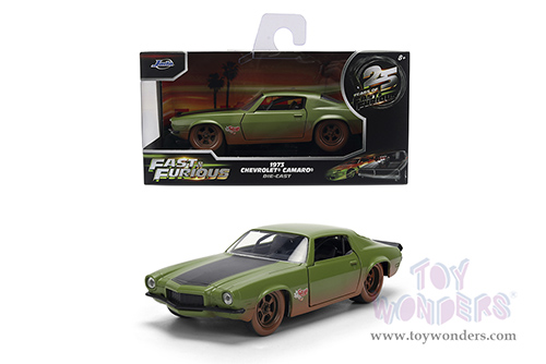 Jada Toys Fast & Furious - Chevrolet® Camaro® "F-Bomb" Dirty Version (1973, 1/32 scale diecast model car, Matte Green) 36393