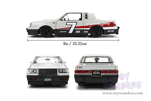 Jada Toys Bigtime Muscle - Buick® Grand National™ #7 "Buick Racing" (1987, 1/24 scale diecast model car, Silver/Black & Red stripes) 36460