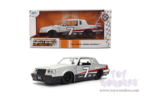 Jada Toys Bigtime Muscle - Buick® Grand National™ #7 "Buick Racing" (1987, 1/24 scale diecast model car, Silver/Black & Red stripes) 36460