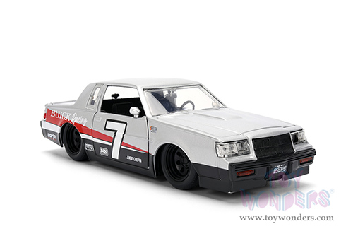 Jada Toys Bigtime Muscle - Buick® Grand National™ #7 "Buick Racing" (1987, 1/24 scale diecast model car, Silver/Black & Red stripes) 36460