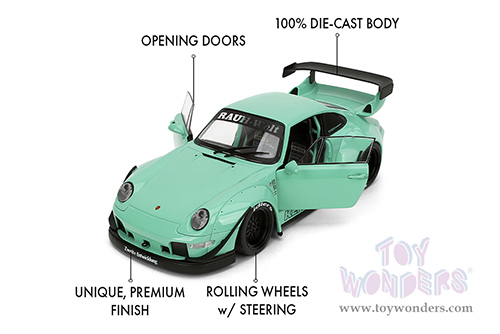 Jada Toys Pink Slips - Porsche RWB Body Kit Kei Kishi with Display Base (1/18 scale diecast model car, Glossy Teal) 36463