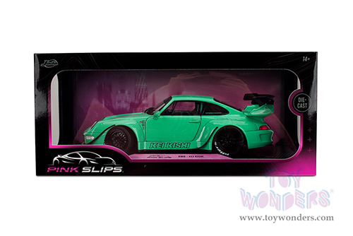Jada Toys Pink Slips - Porsche RWB Body Kit Kei Kishi with Display Base (1/18 scale diecast model car, Glossy Teal) 36463