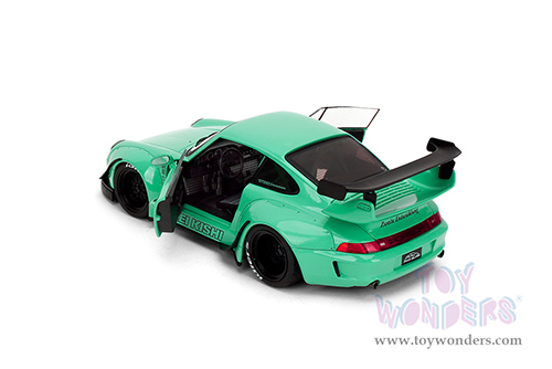 Jada Toys Pink Slips - Porsche RWB Body Kit Kei Kishi with Display Base (1/18 scale diecast model car, Glossy Teal) 36463