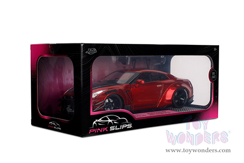 Jada Toys Pink Slips - Nissan GT-R (R35) with Liberty Walk Body Kit 2.0 and Display Base (1/18 scale diecast model car, Candy Red) 36465