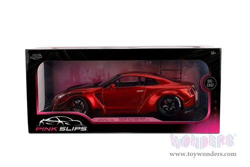 Jada Toys Pink Slips - Nissan GT-R (R35) with Liberty Walk Body Kit 2.0 and Display Base (1/18 scale diecast model car, Candy Red) 36465