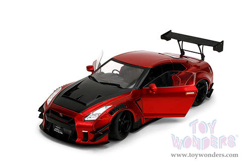 Jada Toys Pink Slips - Nissan GT-R (R35) with Liberty Walk Body Kit 2.0 and Display Base (1/18 scale diecast model car, Candy Red) 36465