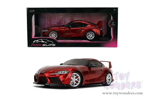 Jada Toys Pink Slips - Toyota GR Supra with Display Base (1/18 scale diecast model car, Candy Red) 36468