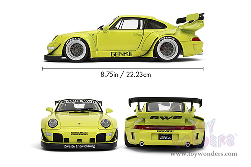 Jada Toys Pink Slips - Porsche RWB Body Kit Genki with Display Base (1/18 scale diecast model car, Lime Green) 36472