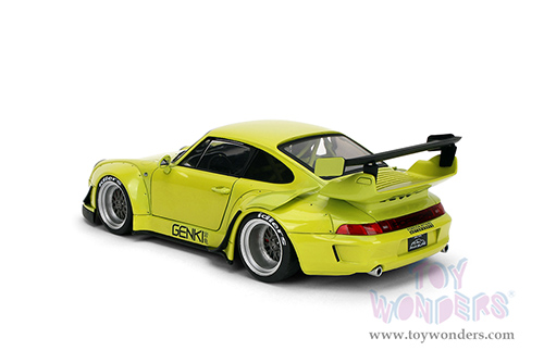 Jada Toys Pink Slips - Porsche RWB Body Kit Genki with Display Base (1/18 scale diecast model car, Lime Green) 36472