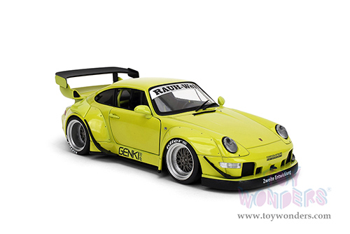Jada Toys Pink Slips - Porsche RWB Body Kit Genki with Display Base (1/18 scale diecast model car, Lime Green) 36472