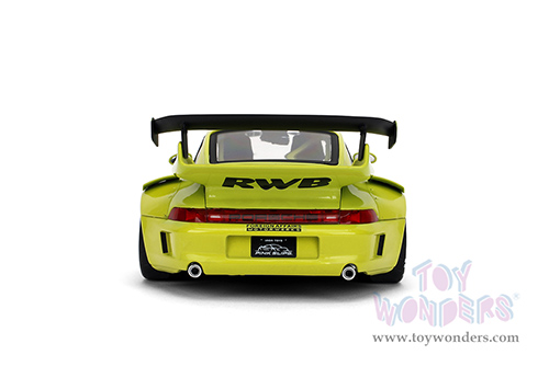 Jada Toys Pink Slips - Porsche RWB Body Kit Genki with Display Base (1/18 scale diecast model car, Lime Green) 36472