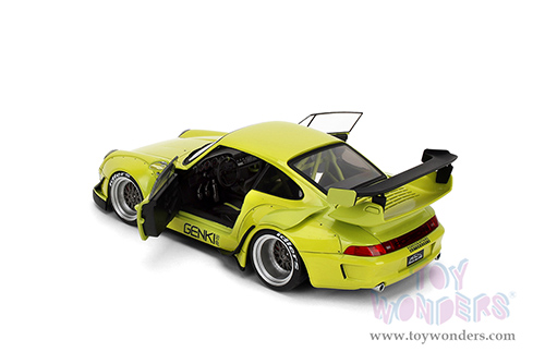 Jada Toys Pink Slips - Porsche RWB Body Kit Genki with Display Base (1/18 scale diecast model car, Lime Green) 36472