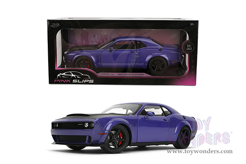 Jada Toys Pink Slips - Dodge Challenger SRT Demon with Display Base (1/18 scale diecast model car, Purple/Black) 36473