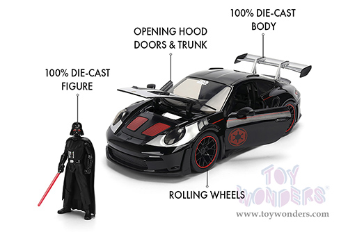 Jada Toys - Hollywood Rides |  Porsche 911 GT3 RS (992) with Darth Vader™ Diecast Figure "Star Wars" (1/24, diecast model car, Black/Silver) 36477