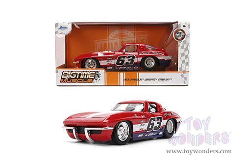 Jada Toys Bigtime Muscle - Chevrolet® Corvette® Stingray #63 - Chevy Racing (1963, 1/24 scale diecast model car, Red/White strips) 36594