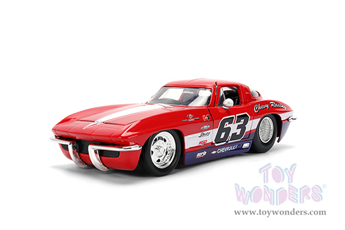 Jada Toys Bigtime Muscle - Chevrolet® Corvette® Stingray #63 - Chevy Racing (1963, 1/24 scale diecast model car, Red/White strips) 36594