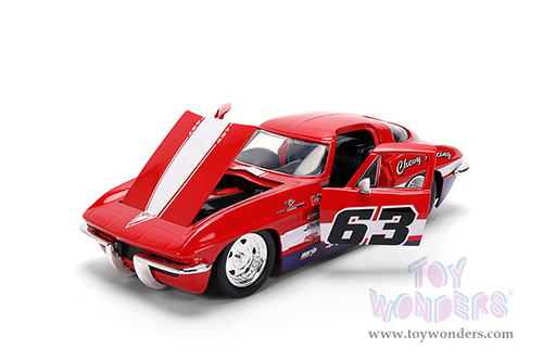 Jada Toys Bigtime Muscle - Chevrolet® Corvette® Stingray #63 - Chevy Racing (1963, 1/24 scale diecast model car, Red/White strips) 36594