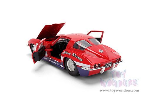 Jada Toys Bigtime Muscle - Chevrolet® Corvette® Stingray #63 - Chevy Racing (1963, 1/24 scale diecast model car, Red/White strips) 36594