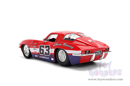 Jada Toys Bigtime Muscle - Chevrolet® Corvette® Stingray #63 - Chevy Racing (1963, 1/24 scale diecast model car, Red/White strips) 36594