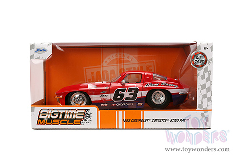 Jada Toys Bigtime Muscle - Chevrolet® Corvette® Stingray #63 - Chevy Racing (1963, 1/24 scale diecast model car, Red/White strips) 36594
