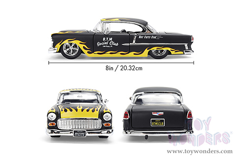 Jada Toys Bigtime Muscle - Chevrolet® Bel Air® "BTM Social Club" (1955, 1/24 scale diecast model car, Black/Yellow Flames) 36606