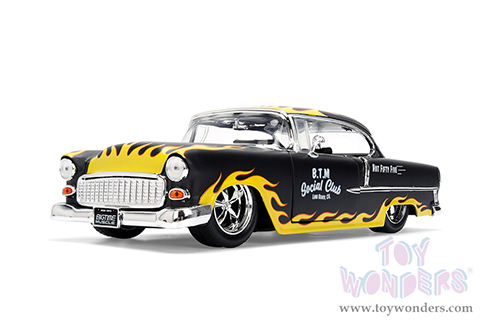 Jada Toys Bigtime Muscle - Chevrolet® Bel Air® "BTM Social Club" (1955, 1/24 scale diecast model car, Black/Yellow Flames) 36606