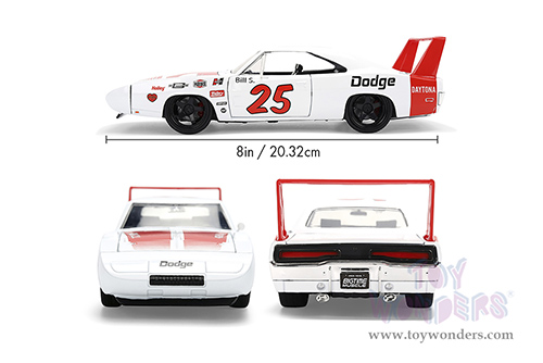 Jada Toys Bigtime Muscle - Dodge Charger Daytona #25 (1969, 1/24 scale diecast model car, White/Red Stripes) 36608