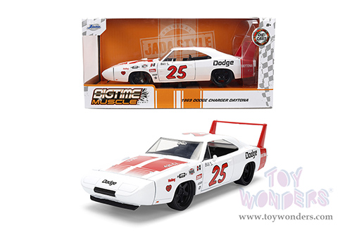 Jada Toys Bigtime Muscle - Dodge Charger Daytona #25 (1969, 1/24 scale diecast model car, White/Red Stripes) 36608
