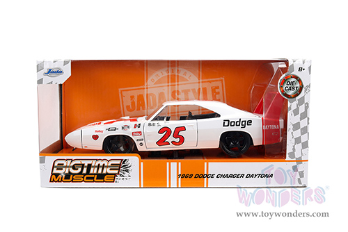 Jada Toys Bigtime Muscle - Dodge Charger Daytona #25 (1969, 1/24 scale diecast model car, White/Red Stripes) 36608