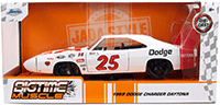 Jada Toys Bigtime Muscle - Dodge Charger Daytona #25 (1969, 1/24 scale diecast model car, White/Red Stripes) 36608; 
