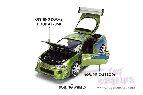 Jada Toys Fast & Furious - Brian's Mitsubishi Eclipse - 25th Anniversary series (1/24 scale diecast model car, Green Brush Finish) 36817