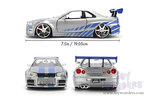 Jada Toys Fast & Furious - Brian's Nissan Skyline GT-R (R34) - 25th Anniversary series (1/24 scale diecast model car, Silver Brush Finish) 36818