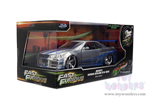 Jada Toys Fast & Furious - Brian's Nissan Skyline GT-R (R34) - 25th Anniversary series (1/24 scale diecast model car, Silver Brush Finish) 36818