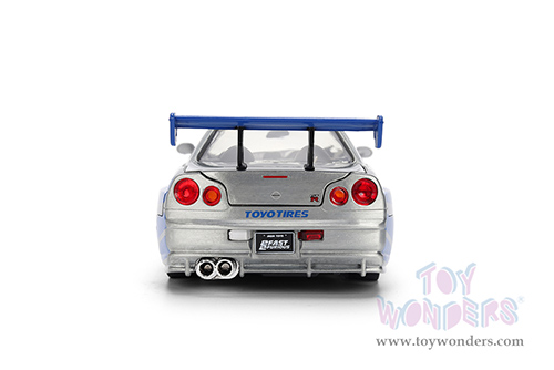 Jada Toys Fast & Furious - Brian's Nissan Skyline GT-R (R34) - 25th Anniversary series (1/24 scale diecast model car, Silver Brush Finish) 36818