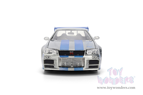 Jada Toys Fast & Furious - Brian's Nissan Skyline GT-R (R34) - 25th Anniversary series (1/24 scale diecast model car, Silver Brush Finish) 36818