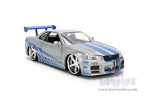 Jada Toys Fast & Furious - Brian's Nissan Skyline GT-R (R34) - 25th Anniversary series (1/24 scale diecast model car, Silver Brush Finish) 36818