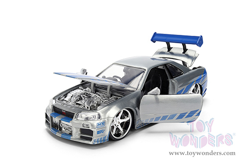 Jada Toys Fast & Furious - Brian's Nissan Skyline GT-R (R34) - 25th Anniversary series (1/24 scale diecast model car, Silver Brush Finish) 36818