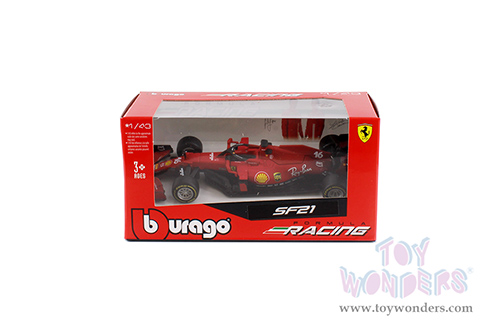 BBurago Ferrari Racing - Ferrari SF21 #16 Charles Leclerc Formula One F1 Car (2021) (1/43 scale diecast model car, Matte Red) 36820/16M