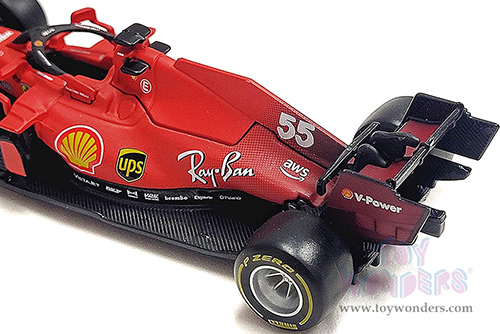 BBurago Ferrari Racing - Ferrari SF21 #55 Carlos Sainz Formula One F1 Car (2021) (1/43 scale diecast model car, Matte Red) 36820/55