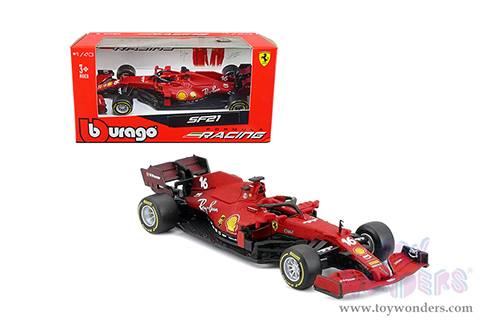 BBurago Ferrari Racing - Ferrari SF21 #16 Charles Leclerc Formula One F1 Car (2021) (1/43 scale diecast model car, Red) 36820