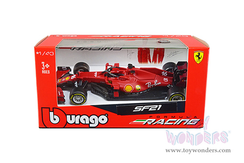 BBurago Ferrari Racing - Ferrari SF21 #16 Charles Leclerc Formula One F1 Car (2021) (1/43 scale diecast model car, Red) 36820