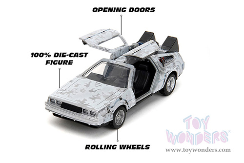 Jada Toys - Hollywood Rides | DeLorean DMC (Time Machine) "Back to the Future" with Dr. E. Brown's Enterprise truck 40th Anniversary Special Packaging (1/32 scale diecast model car, Frost Brush Metal) 36848